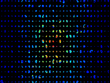 lymph nodes arranged in a grid, with the amount of antigen represented from blue (less) to red (more)